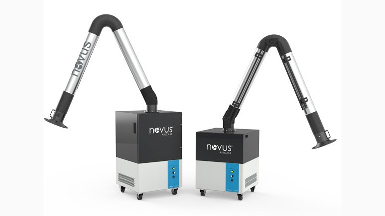 Die mobilen Absauganlagen der neuen Novus-Aircase-Serie zeichnen sich durch einen 360° drehbaren Absaugarm aus.